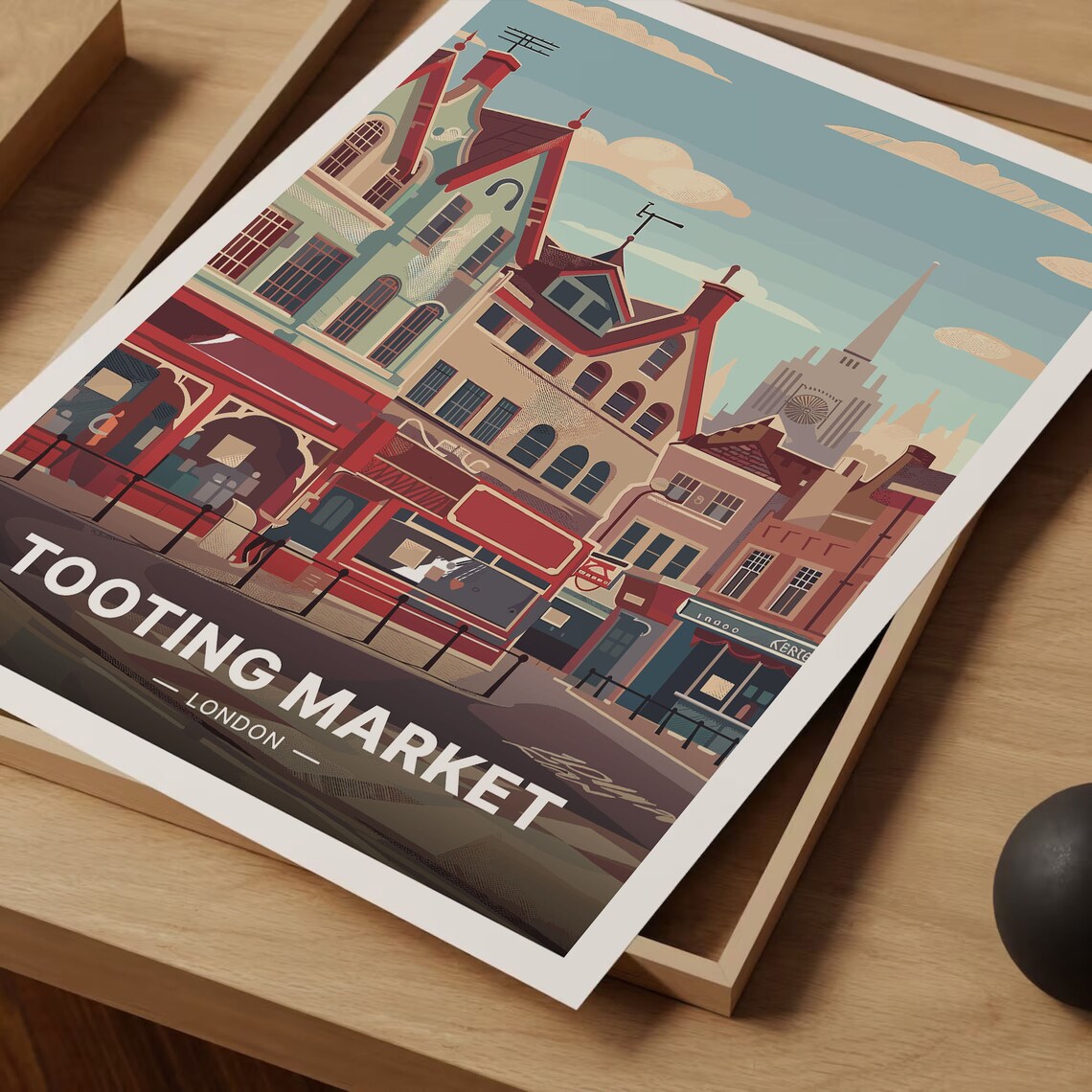 Tooting Market London Retro Street Scene Vintage Travel Art Poster - Image 3