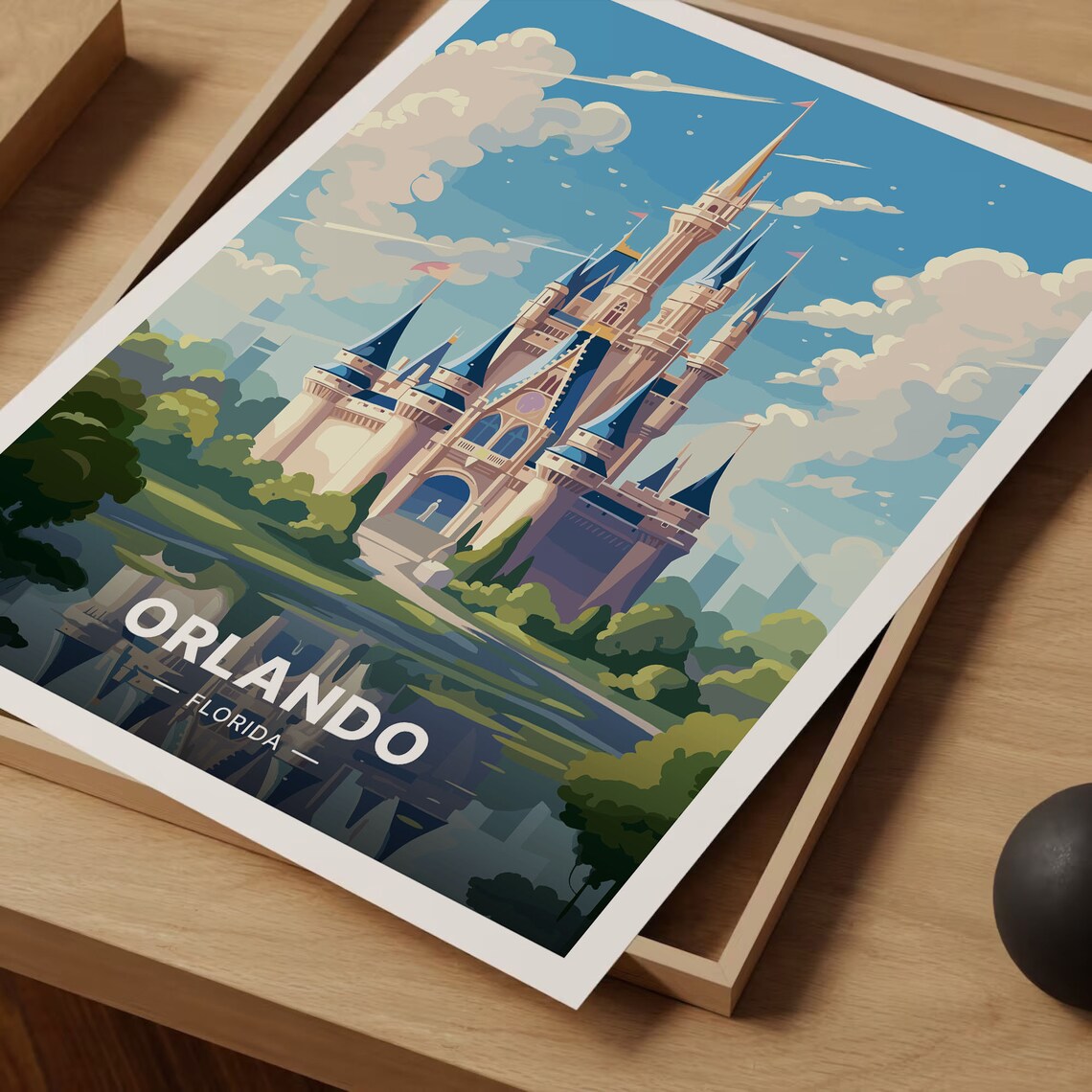 Orlando Florida Fairytale Castle Lake Whimsical Travel Art Poster - Image 3