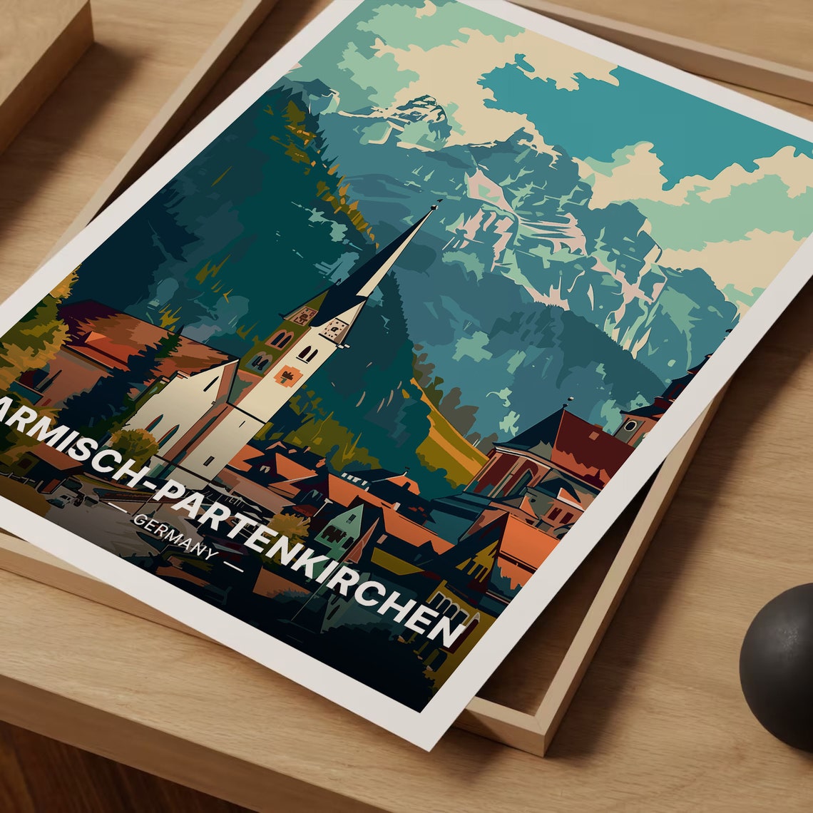 Garmisch Germany Alpine Church Zugspitze Mountain Travel Poster - Image 3