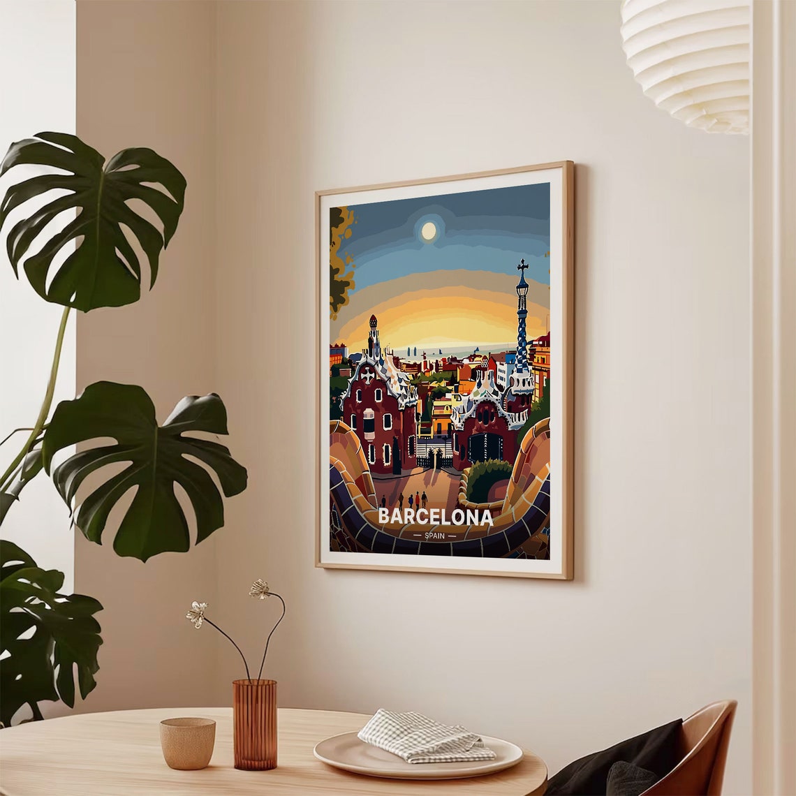 Barcelona Park Guell Vintage Sunset Mosaic Terrace Travel Poster - Image 2