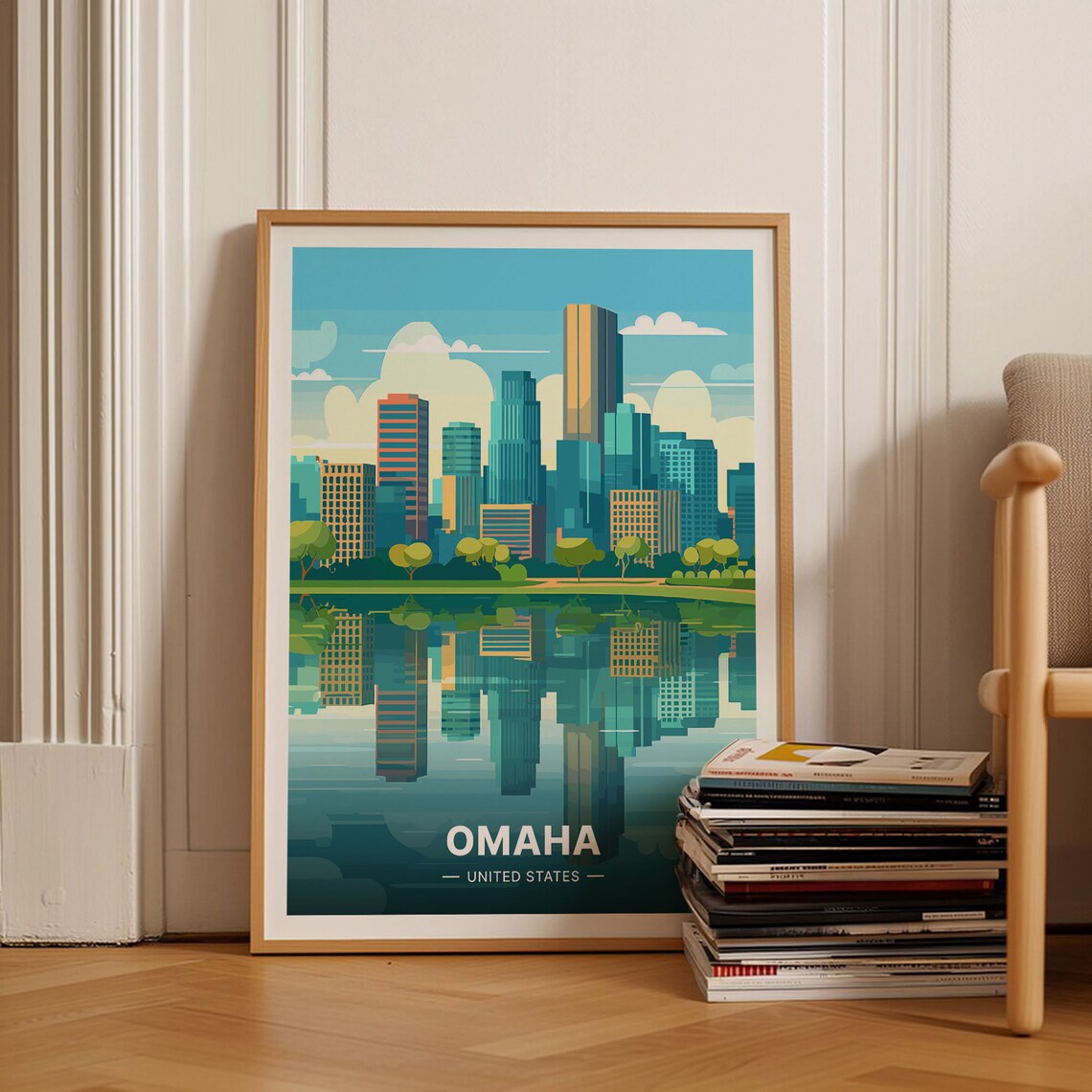Omaha Skyline Evening View Travel Poster