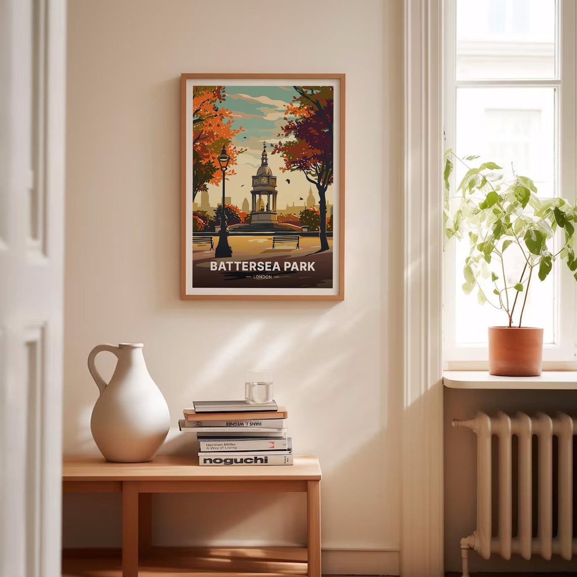 Battersea Park London Travel Poster Autumn Clock Tower Pavilion Art - Image 4
