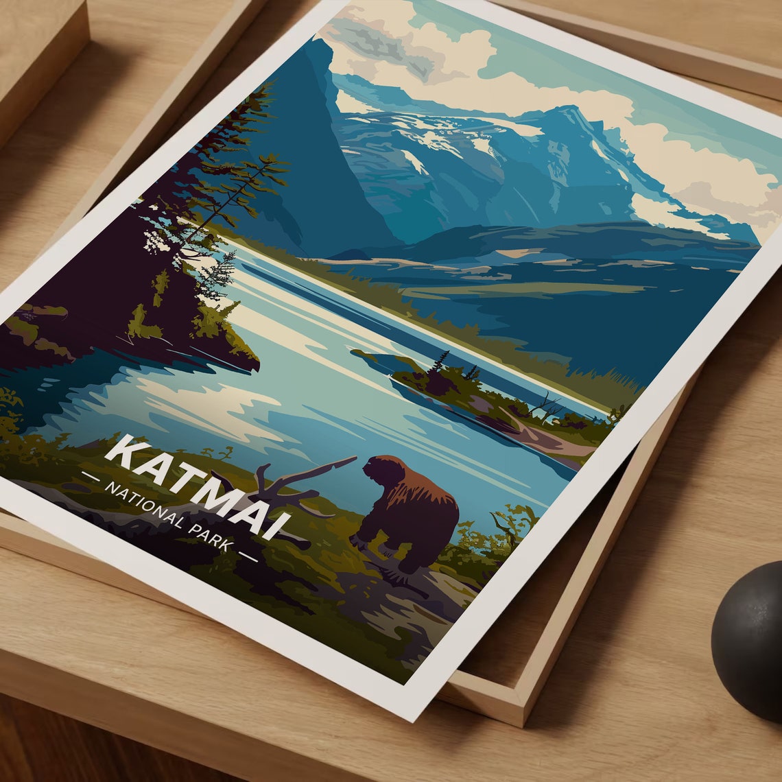 Katmai National Park Alaska Brown Bear Lakeside Mountain Poster - Image 3