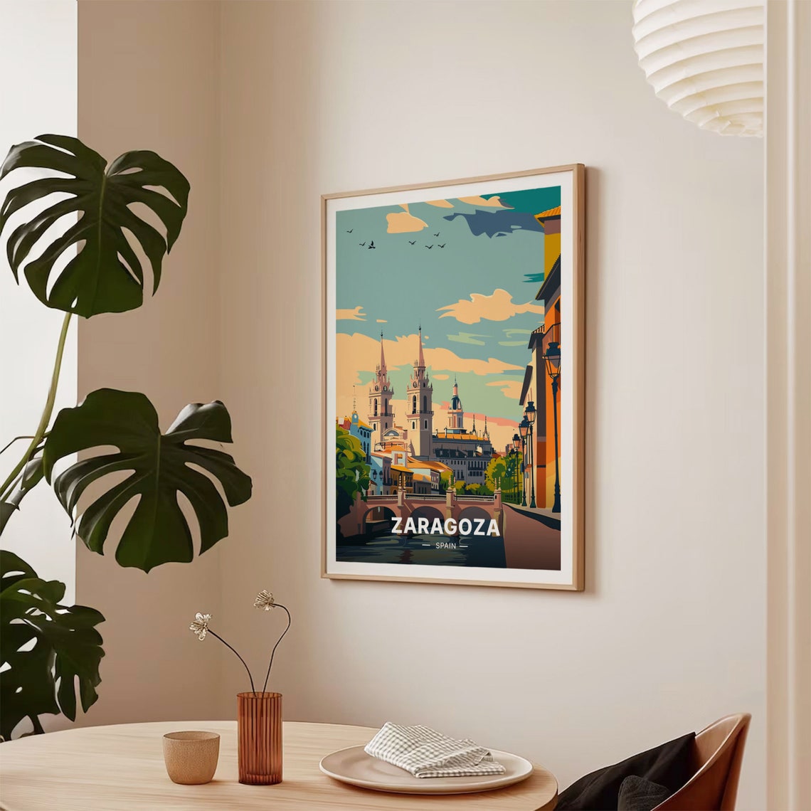 Zaragoza Spain Cathedral Towers Bridge Riverside Travel Poster - Image 2