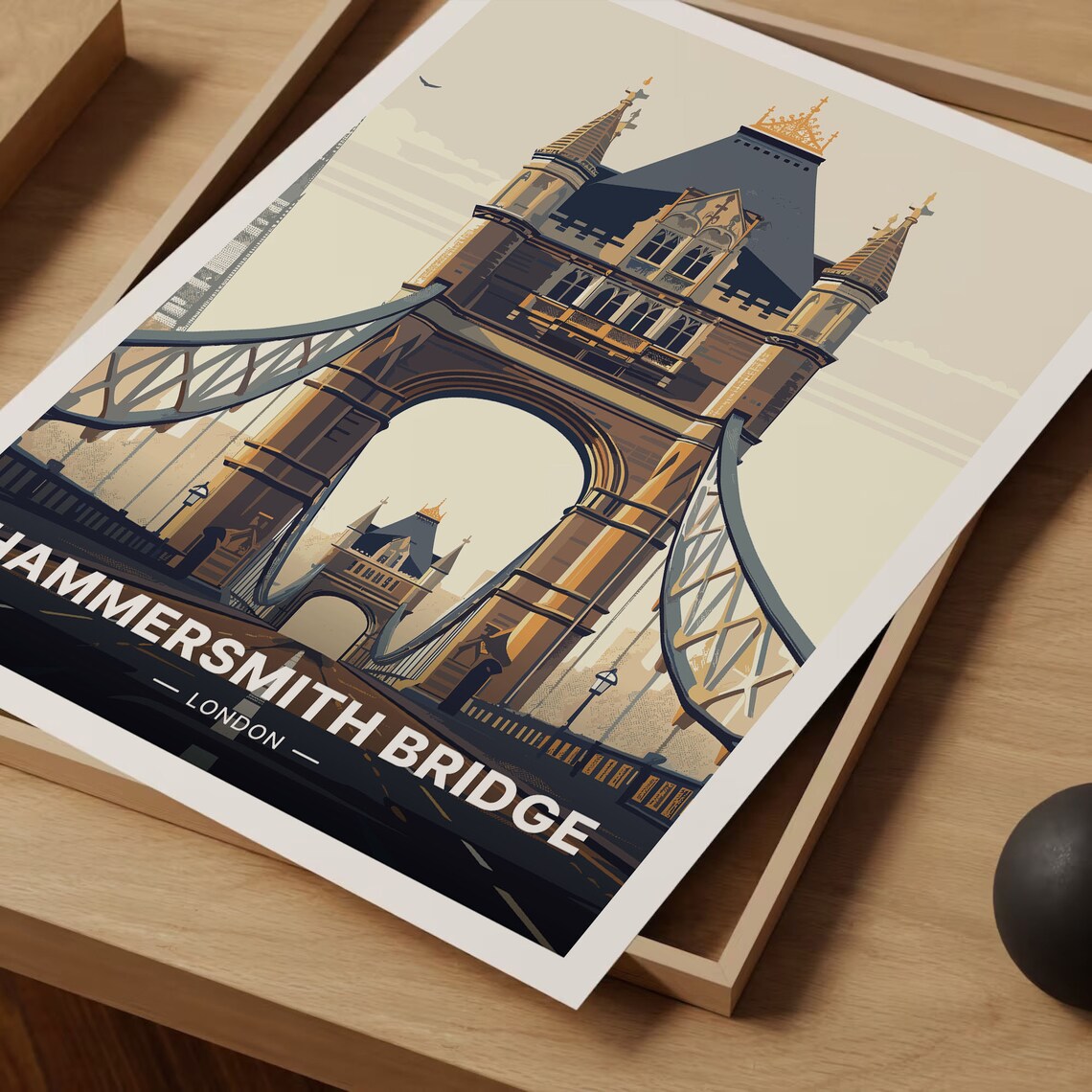 London Skyline Travel Poster, River Thames Scene - Image 3