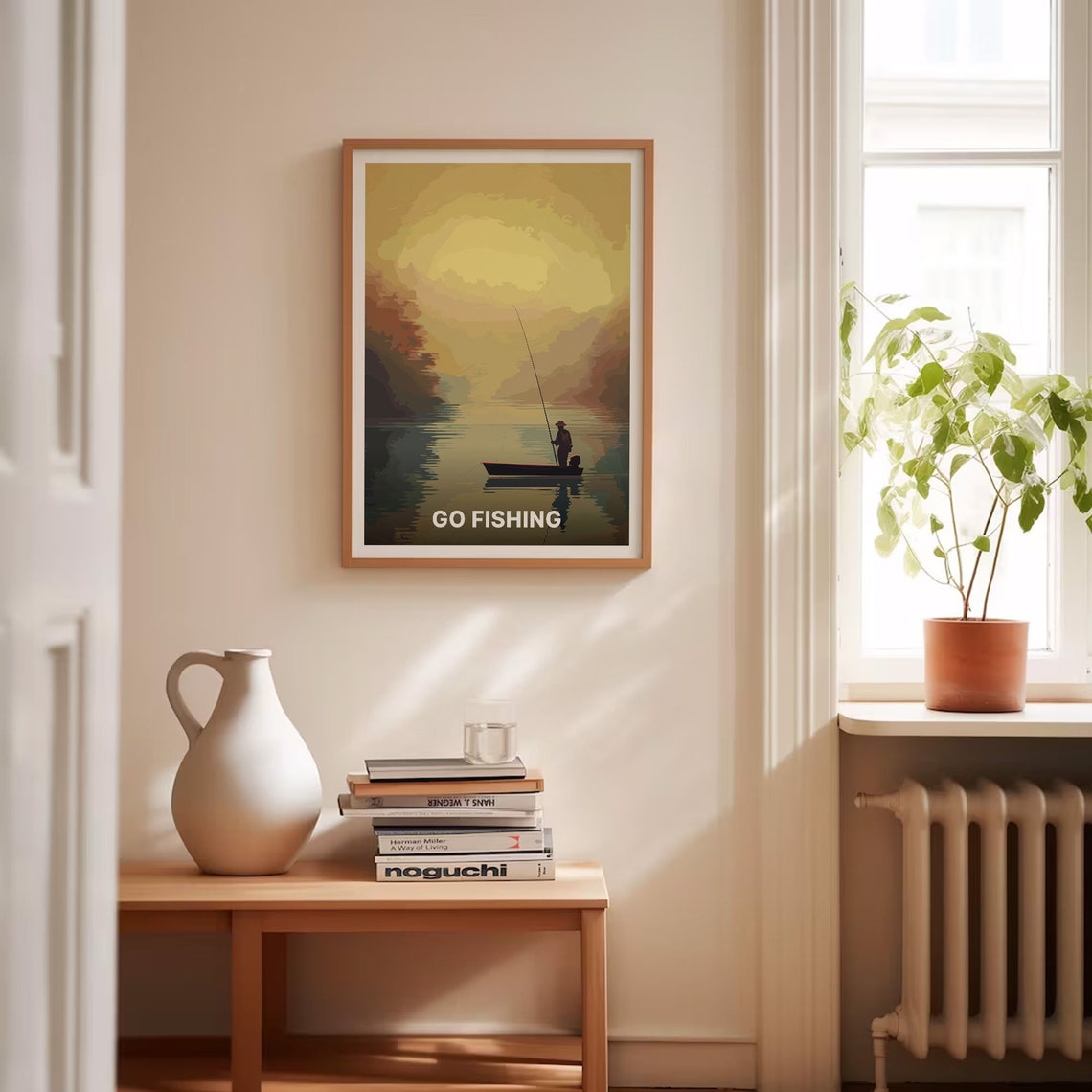 Go Fishing Lone Angler Misty Lake Sunrise Adventure Travel Poster - Image 4