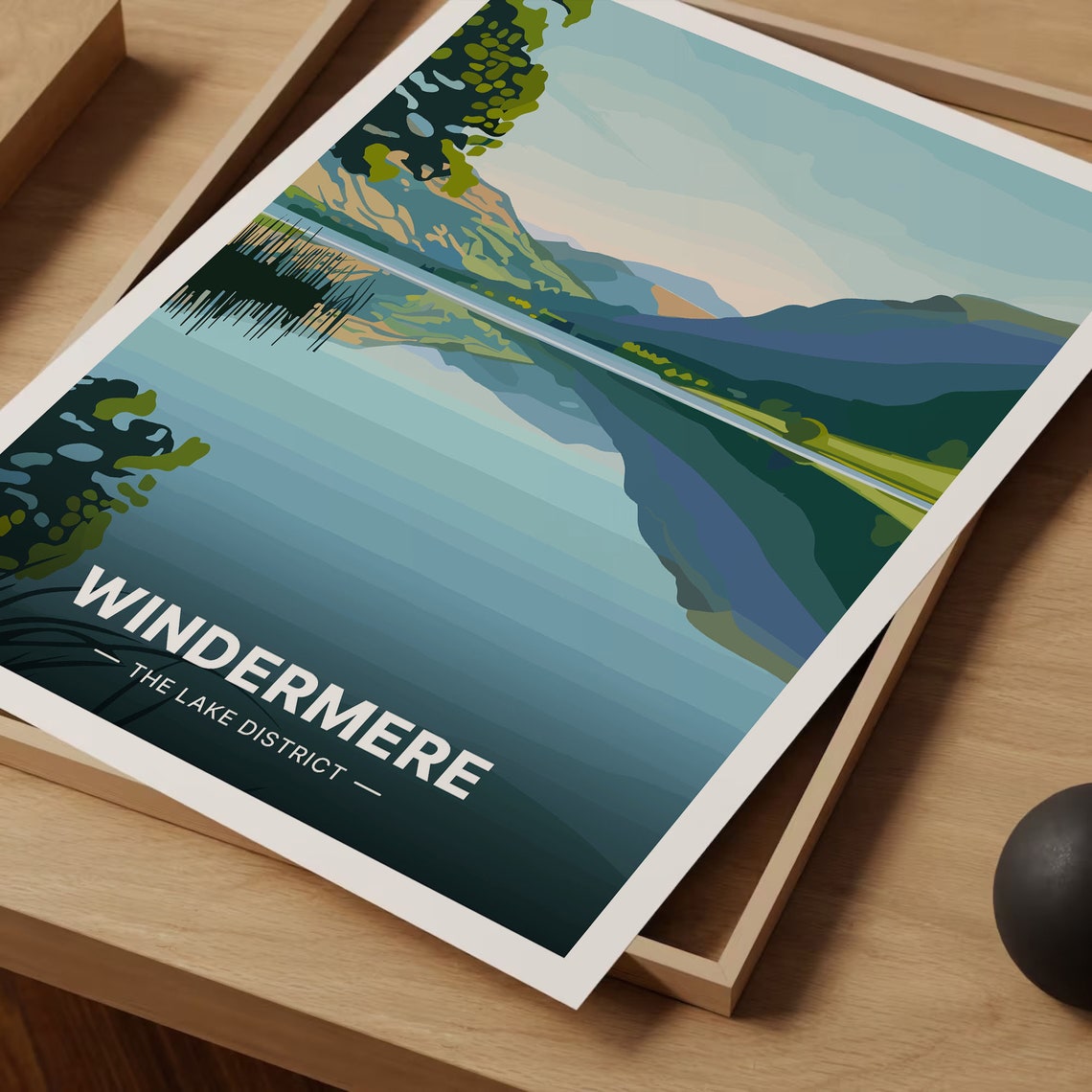 Windermere Lake District Still Water Fells Reflection Art Poster - Image 3