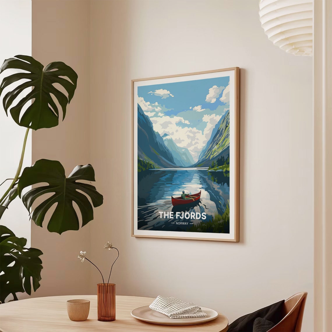 Norway Fjords Kayak Scene Mountain Water Vintage Travel Poster - Image 2