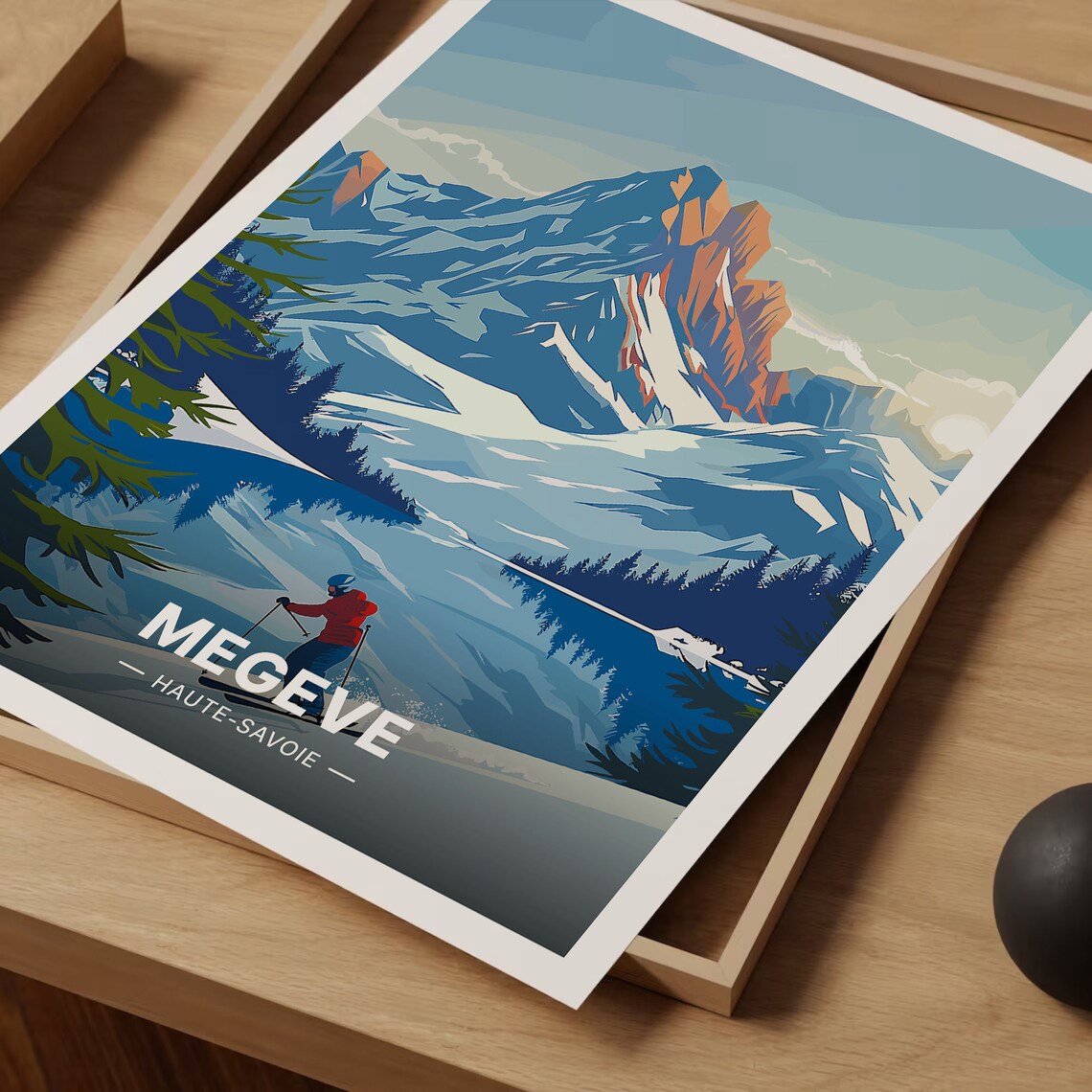 Megeve French Alps Skier Mountain Lake Vintage Ski Resort Poster - Image 3