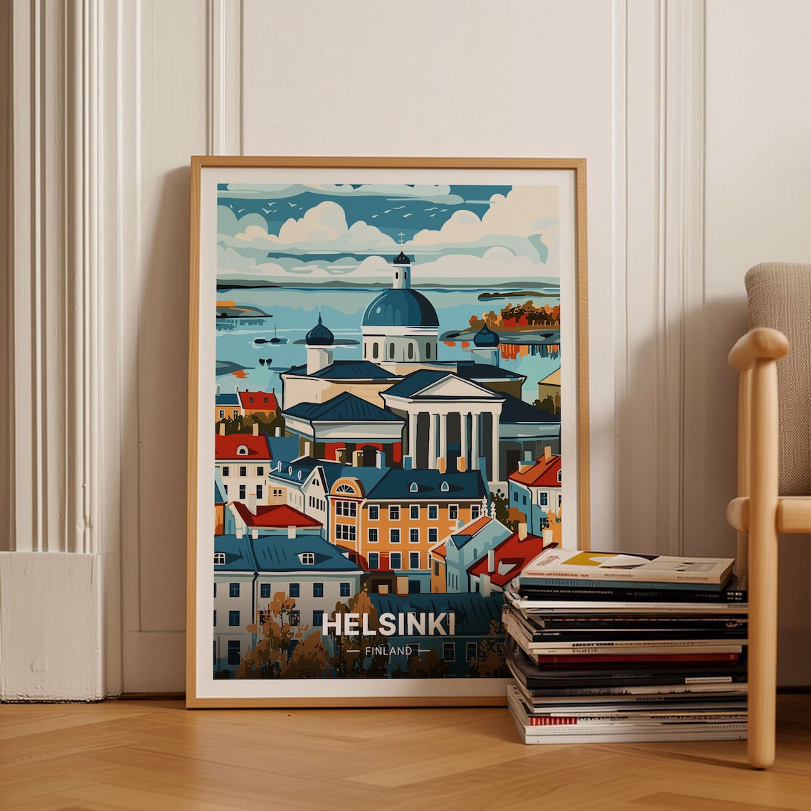 Helsinki Finland Cityscape Travel Poster, Wall Decor
