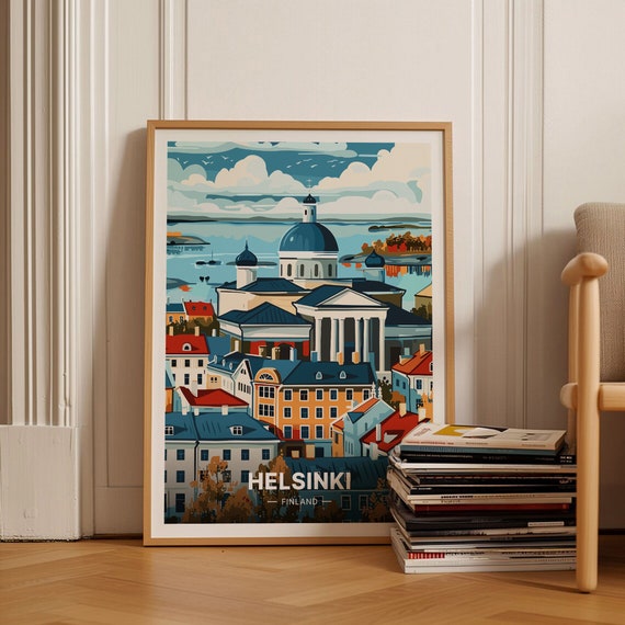 Helsinki Finland Cityscape Travel Poster, Wall Decor
