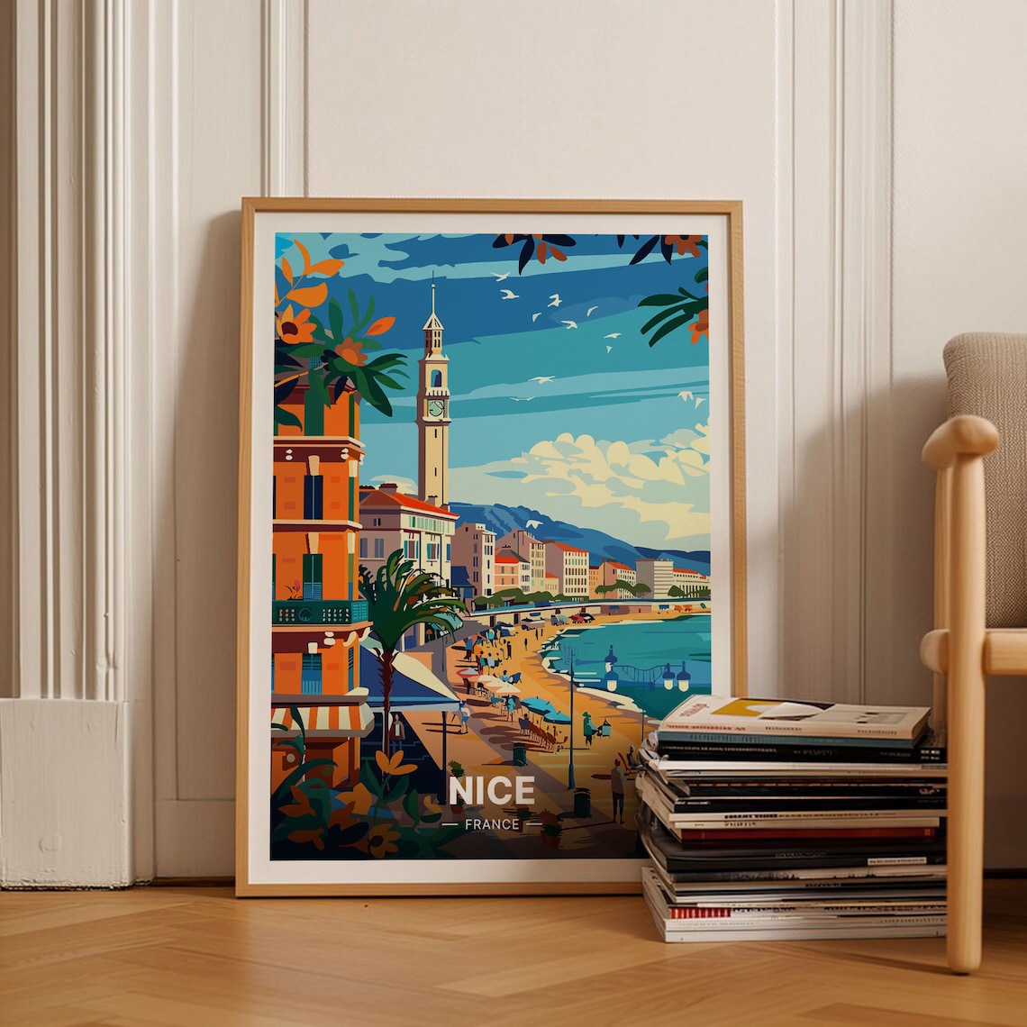 French Riviera Travel Poster, Nice Cityscape Art Print