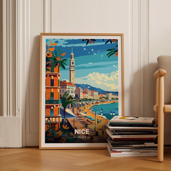 French Riviera Travel Poster, Nice Cityscape Art Print