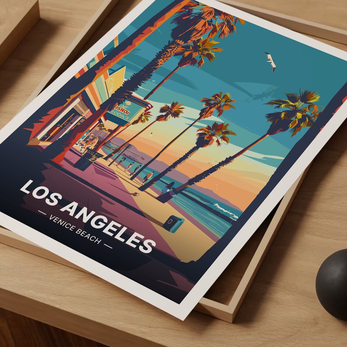 Los Angeles Venice Beach Palm Boardwalk California Travel Poster - Image 3