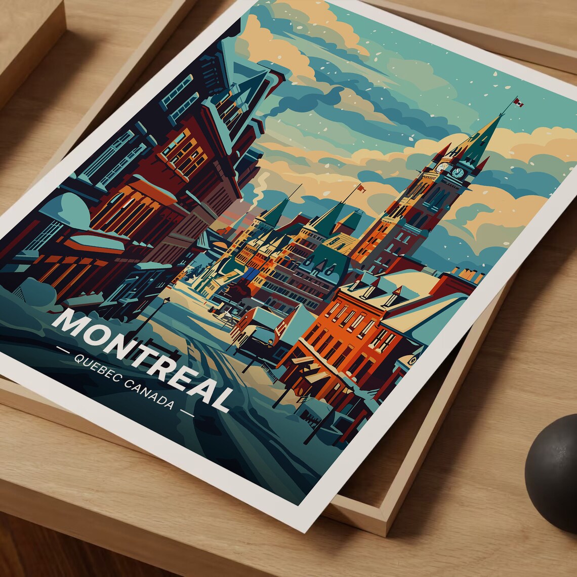 Montreal Quebec Canada Snowy Street Winter Heritage Scene Poster - Image 3
