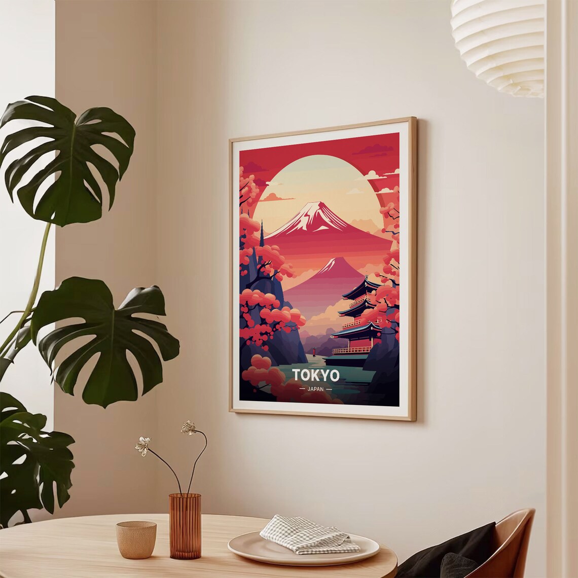 Tokyo Japan Mount Fuji Cherry Blossom Vintage Travel Poster Pagoda Sunset - Image 2