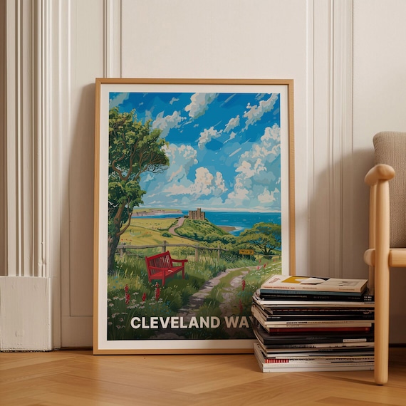 Cleveland Way Yorkshire Coastal Trail Castle Retro Travel Poster