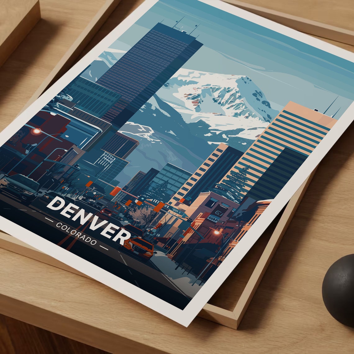 Denver Colorado Skyline Snow Capped Mountain City Travel Poster - Image 3