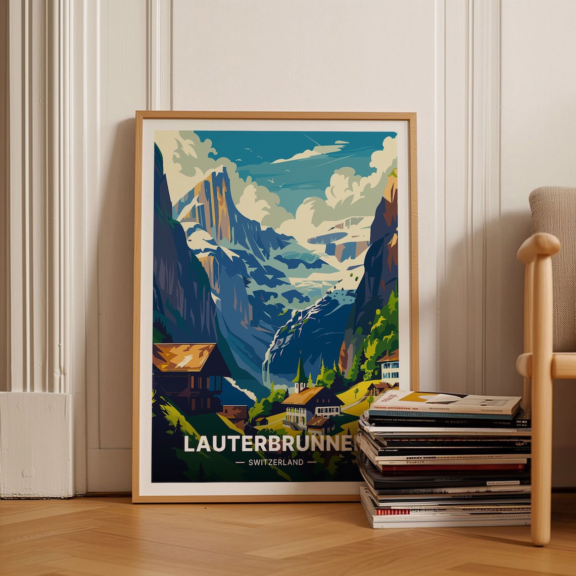 Lauterbrunnen Valley Travel Poster, Swiss Alps