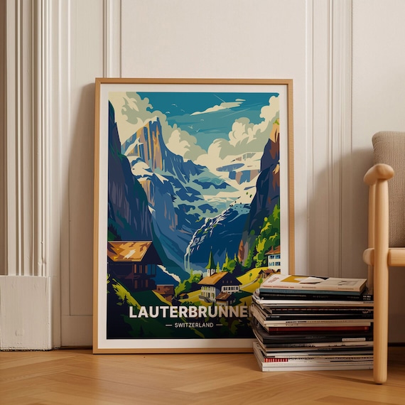 Lauterbrunnen Valley Travel Poster, Swiss Alps