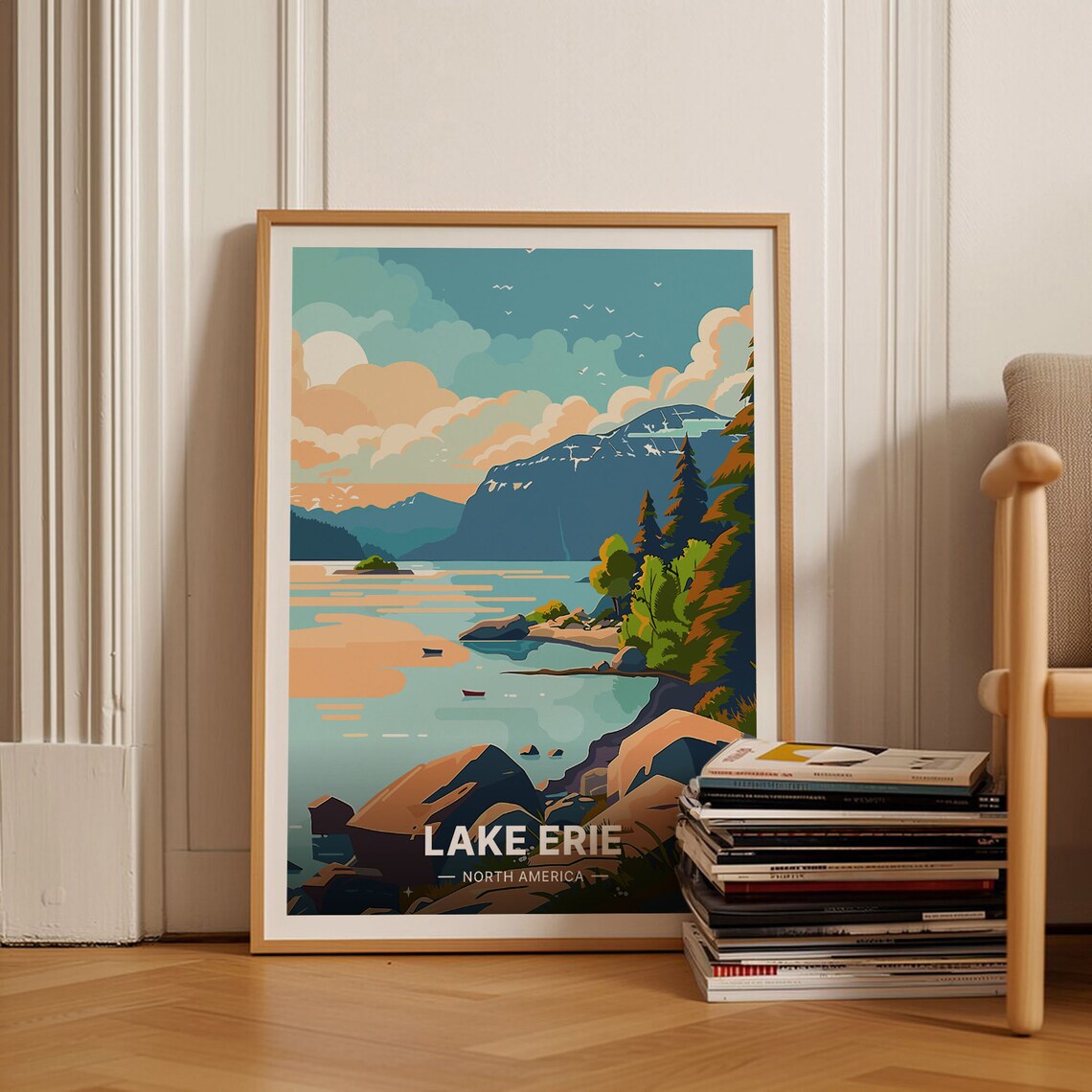 Lake Erie North America Rocky Shoreline Mountains Travel Poster