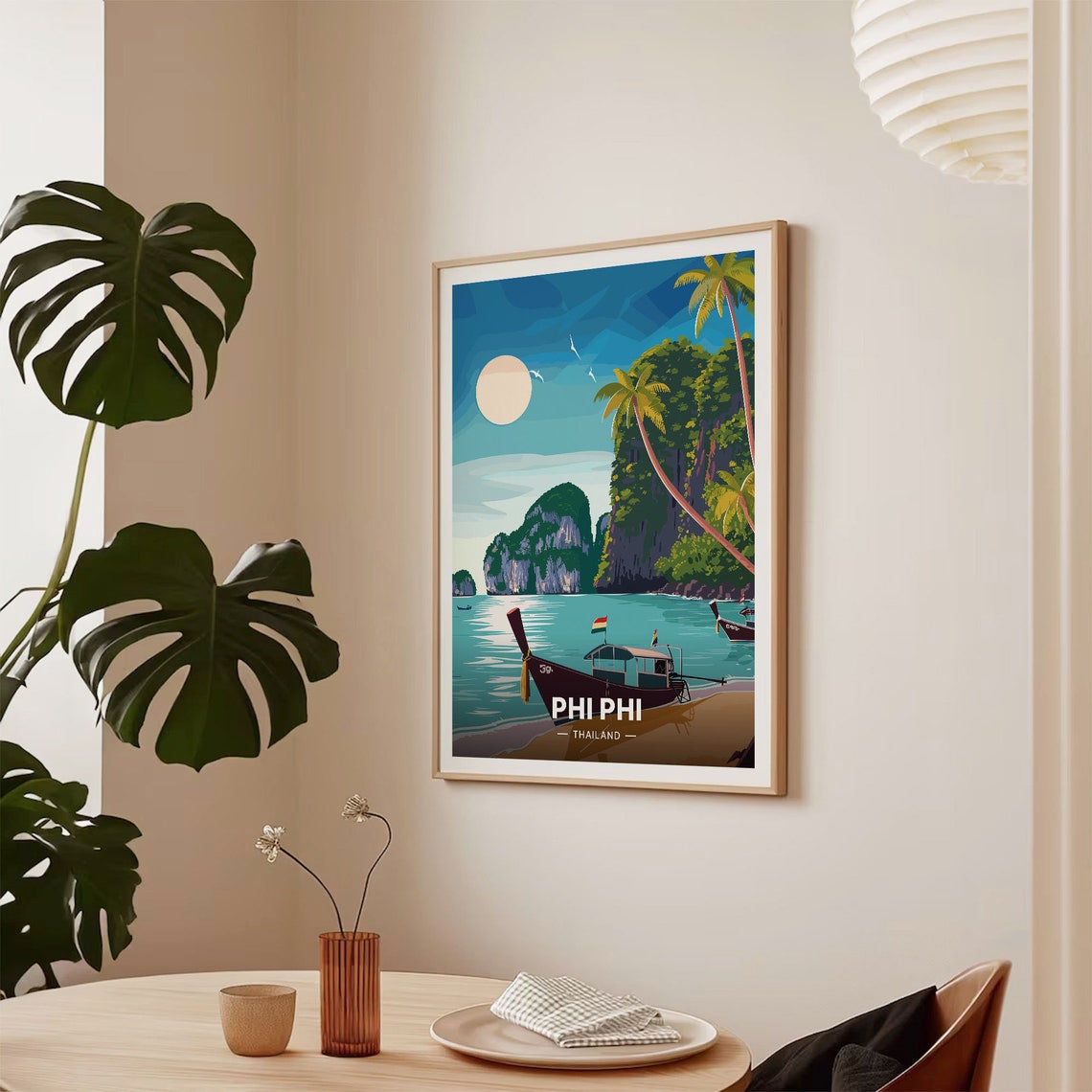 Phi Phi Thailand Limestone Cliffs Longtail Boat Sunset Travel Poster - Image 2
