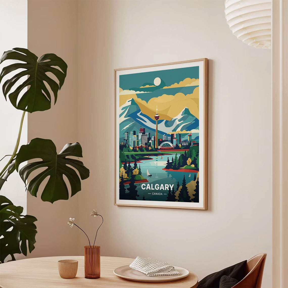 Calgary Canada Tower Skyline River Mountain Backdrop Travel Poster - Image 2