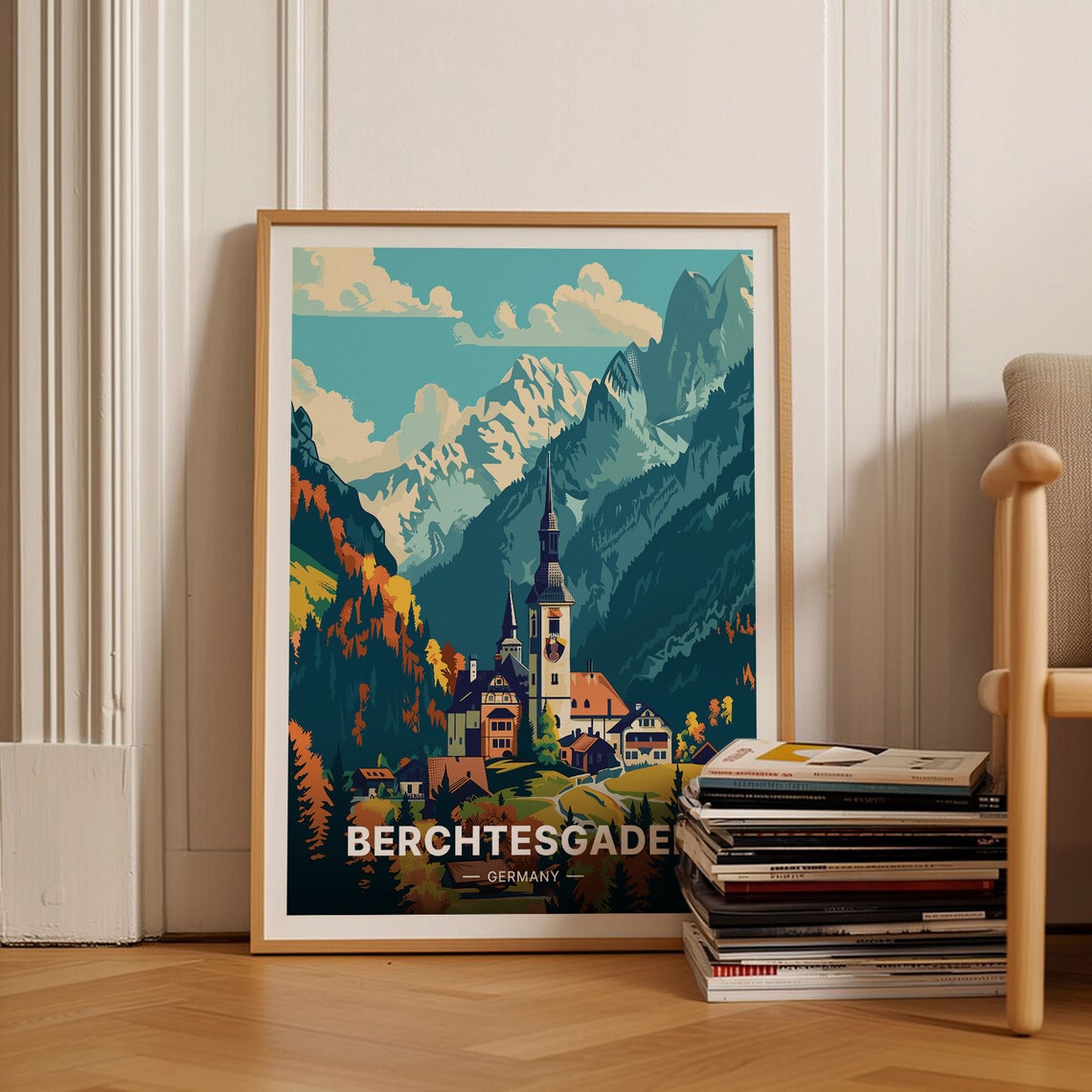 Berchtesgaden Germany Alpine Village Church Mountain Travel Poster