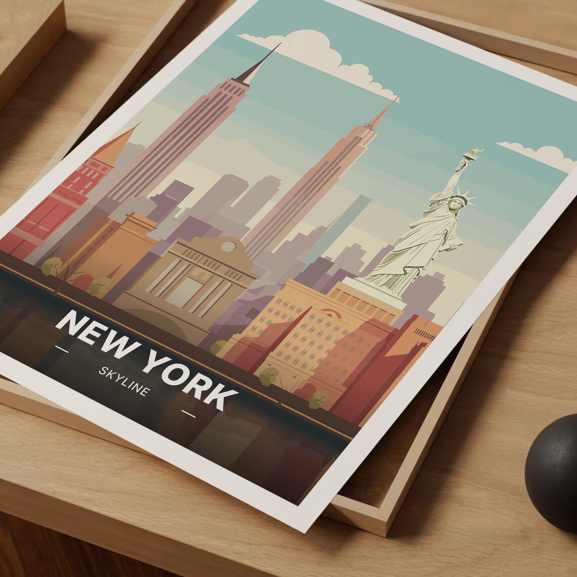 New York City Skyline Statue of Liberty Retro Vintage Travel Poster - Image 3
