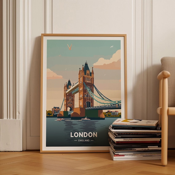 London Skyline Travel Poster, British Cityscape