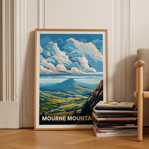 Mourne Mountains Green Valley Peaks Landscape Vintage Travel Poster
