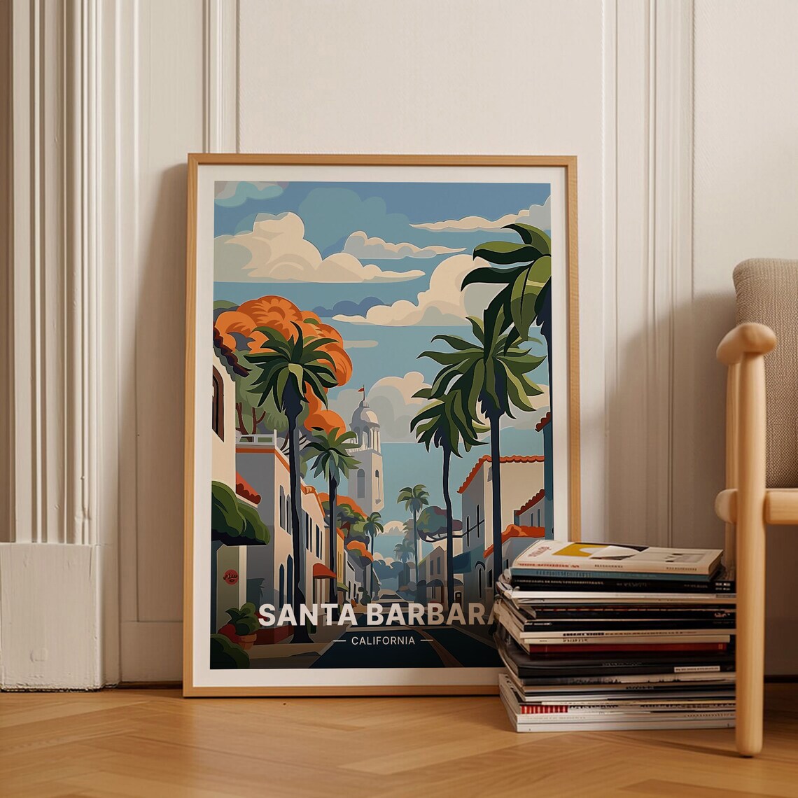 Santa Barbara Travel Poster, Coastal California Landscape
