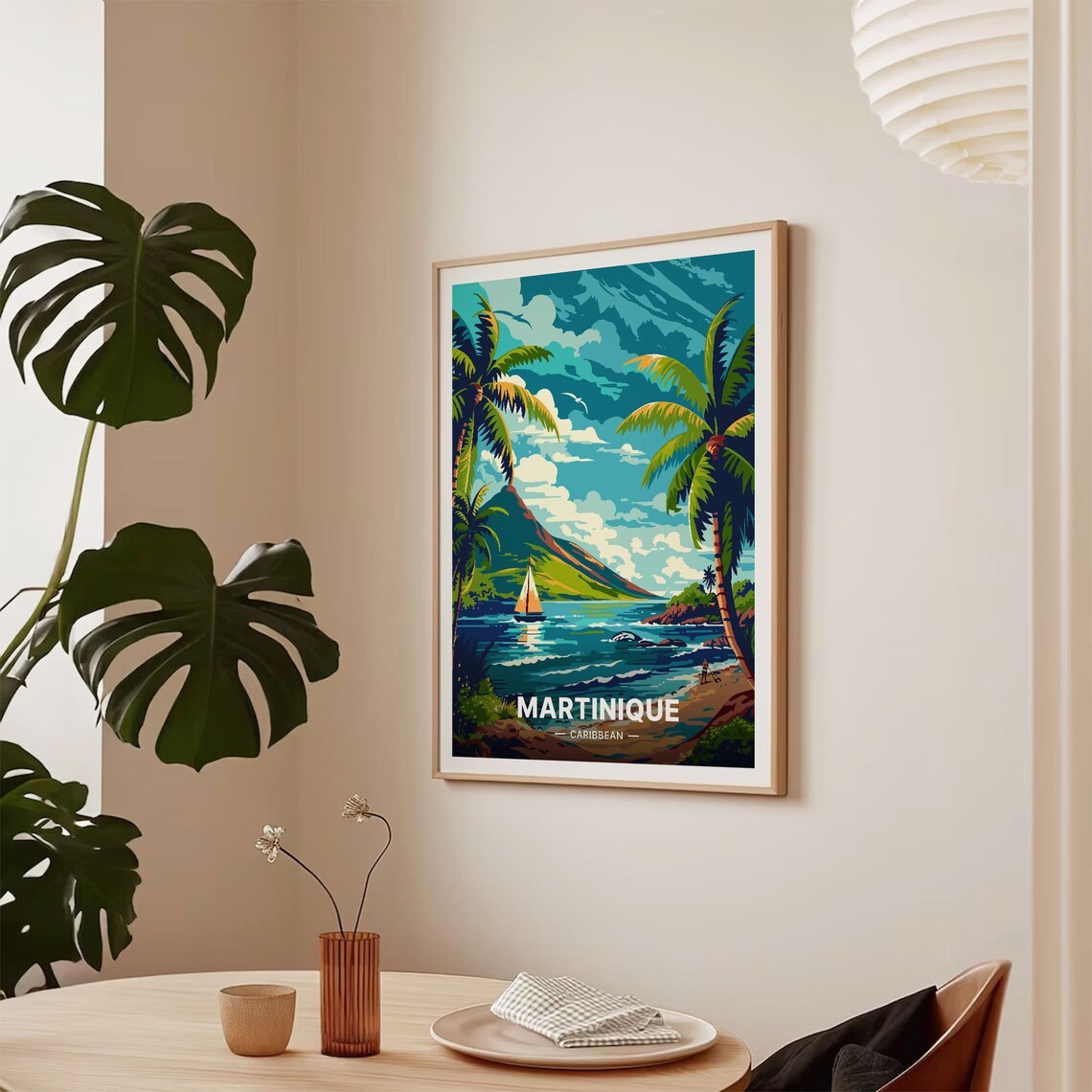 Martinique Caribbean Island Palm Trees Sailboat Vintage Travel Poster - Image 2