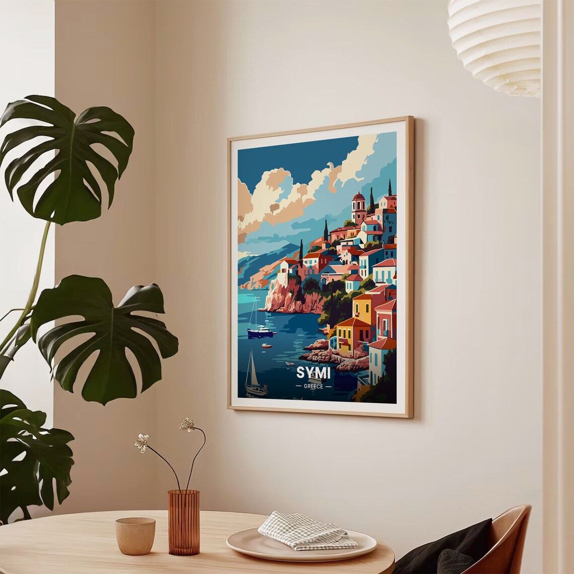 Symi Greece Colorful Harbor Hillside Sailboats Island Travel Poster - Image 2