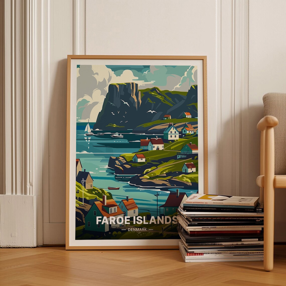Faroe Islands Travel Poster, Nordic Scenic Landscape