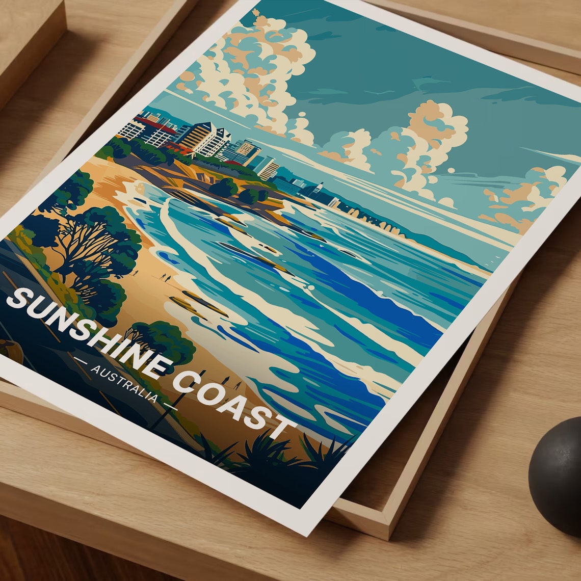 Sunshine Coast Australia Beachfront Skyline Ocean Swell Travel Poster - Image 3