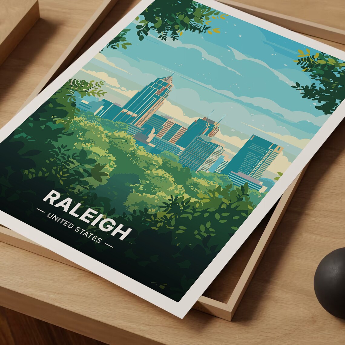 Raleigh Travel Poster, North Carolina Cityscape - Image 3