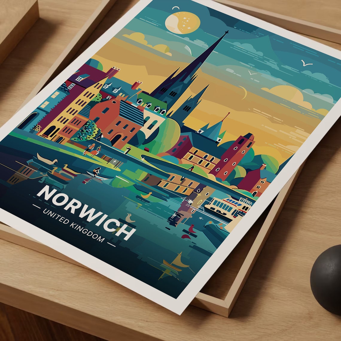 Norwich England Cathedral River Skyline Vintage Travel Poster - Image 3