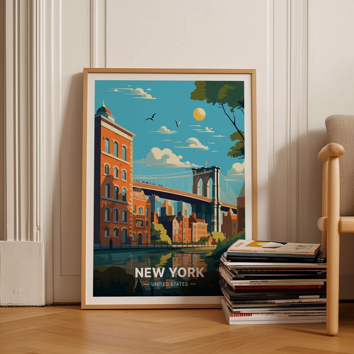 New York City Travel Poster, Brooklyn Bridge Art Print