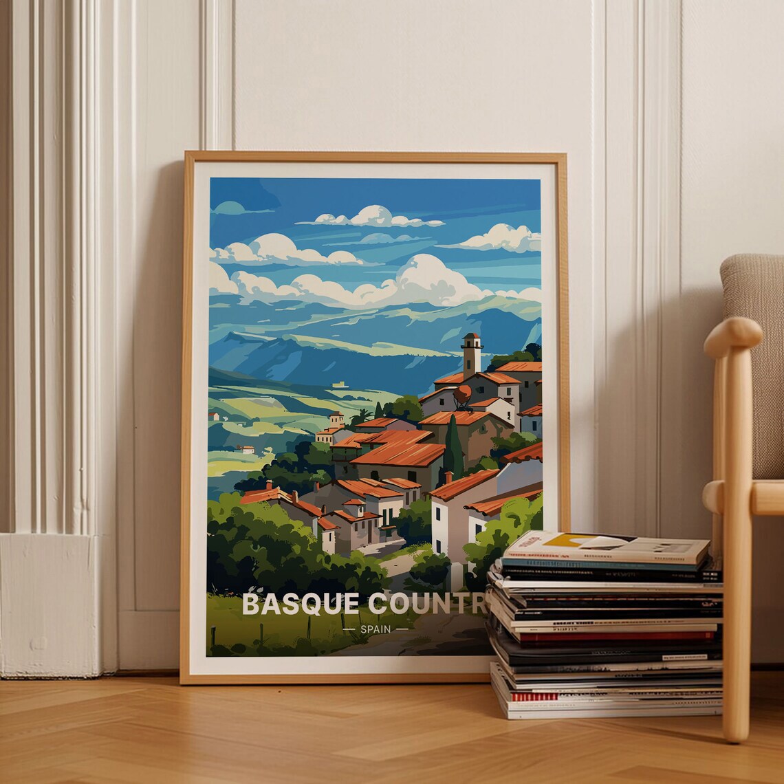 Basque Country Vintage Travel Poster, Spain Landscape
