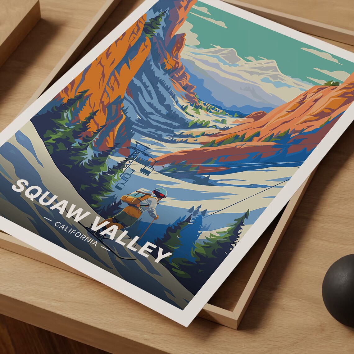 Squaw Valley California Ski Resort Chairlift Snowy Mountain Poster - Image 3