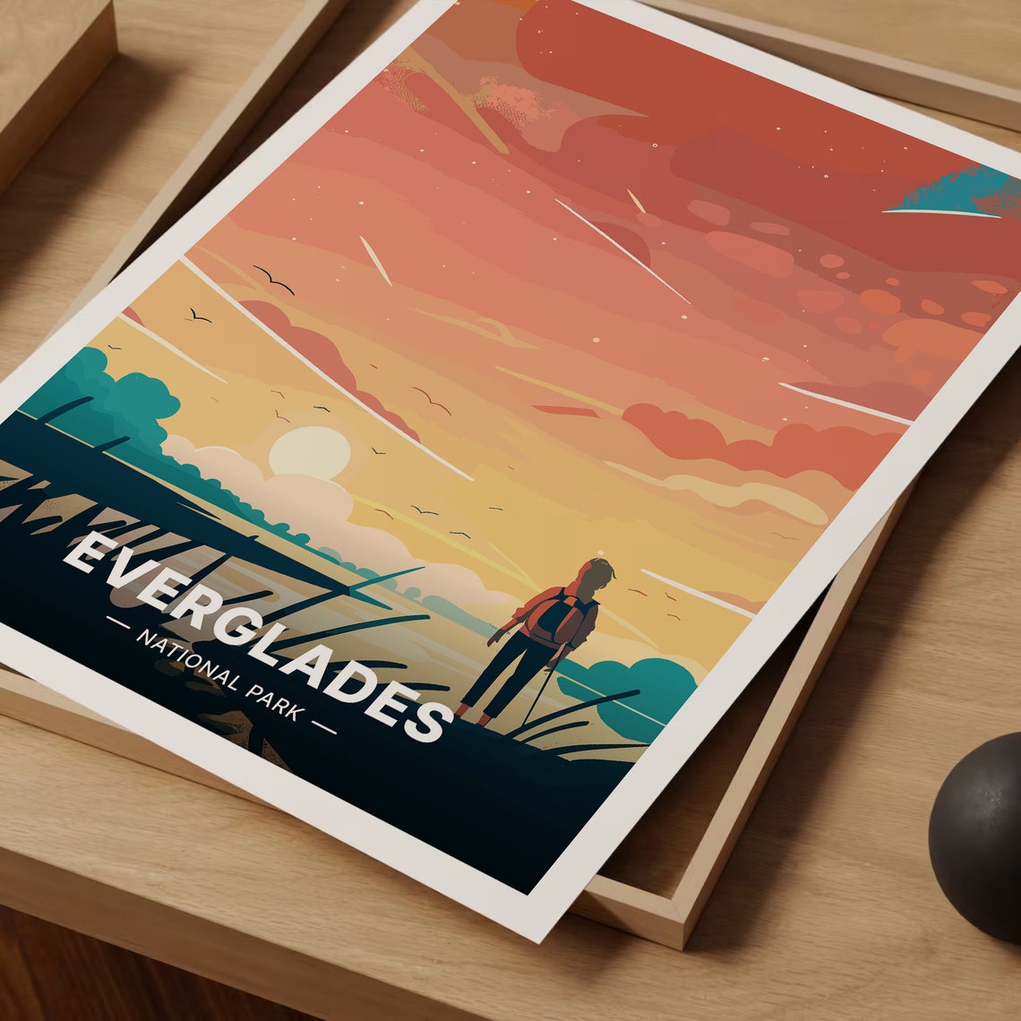 Everglades National Park Sunset Wetlands Hiker Silhouette Poster - Image 3