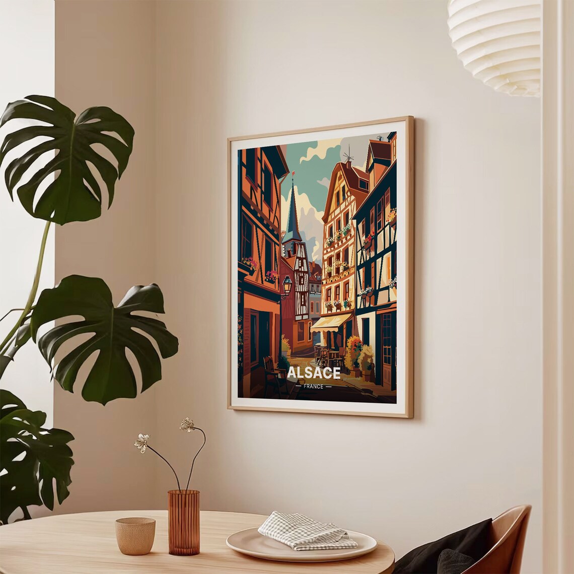 Alsace France Half Timbered Village Vintage Travel Poster Old Town Street - Image 2