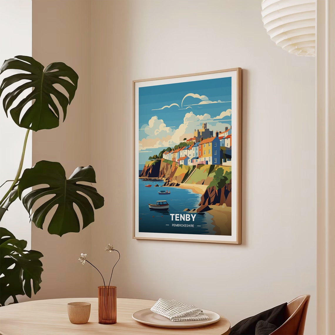 Tenby Pembrokeshire Wales Harbour Boats Cliff Town Houses Poster - Image 2