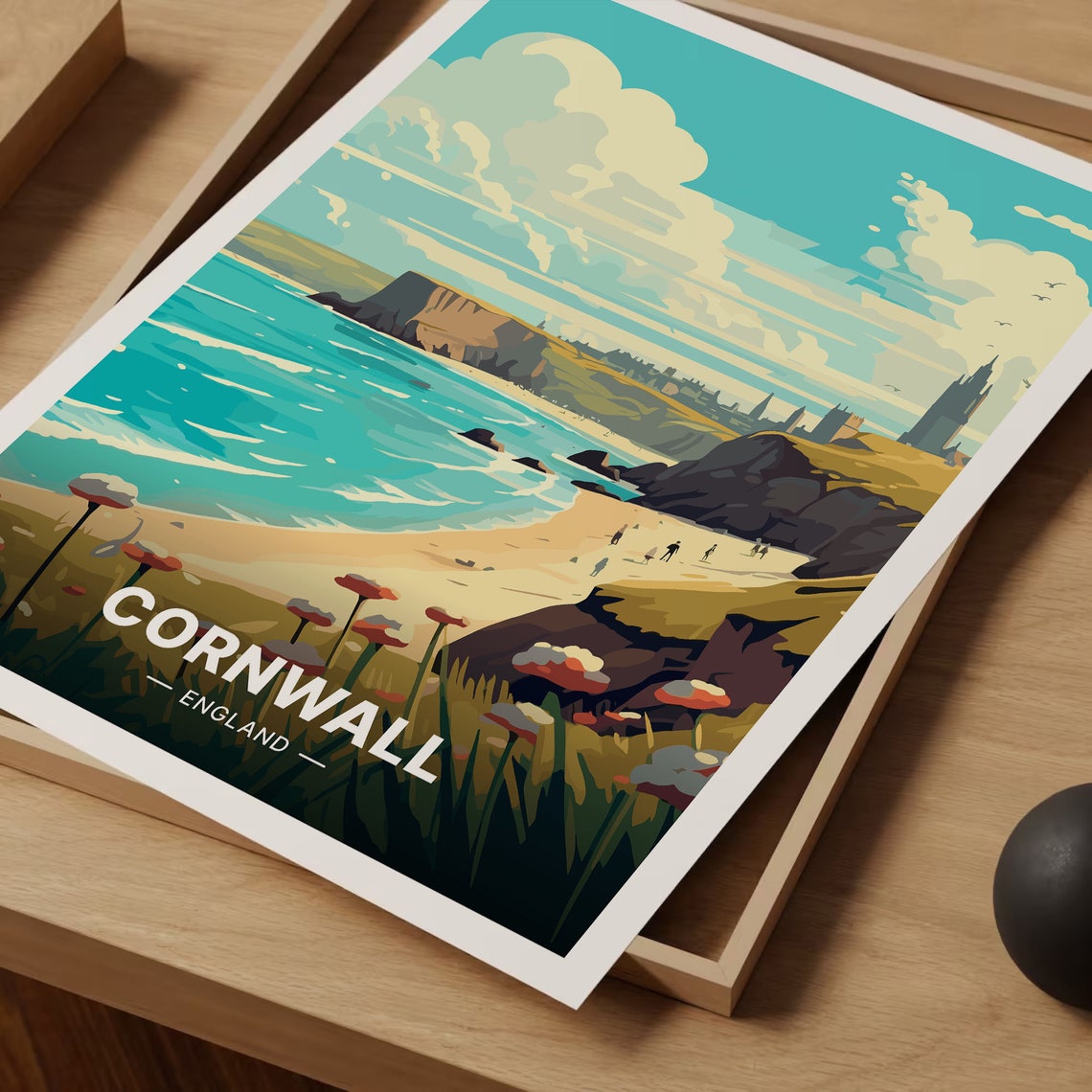 Cornwall England Sandy Beach Cliffs Poppies View Travel Poster - Image 3