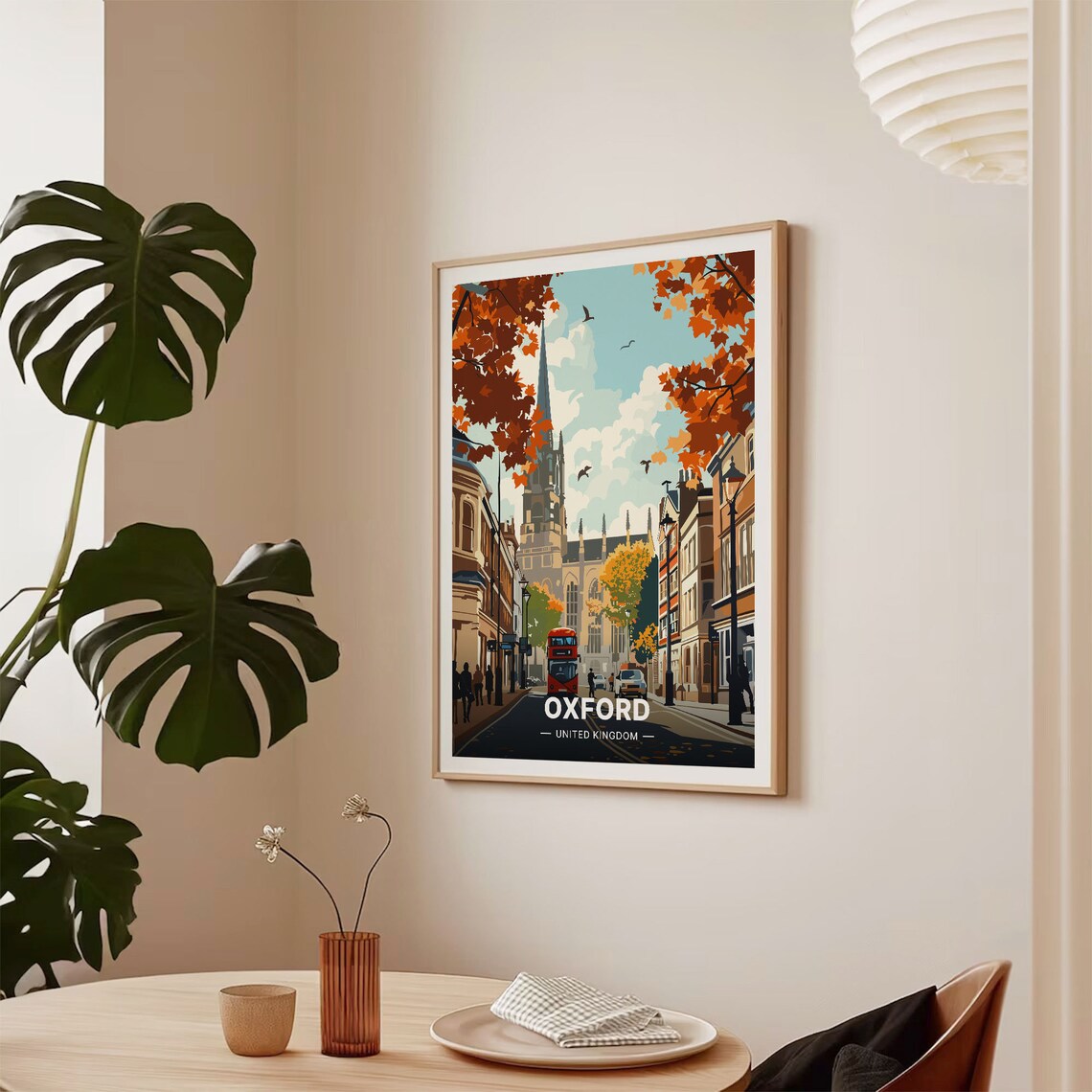 Oxford United Kingdom Autumn Street Red Bus University City Poster - Image 2
