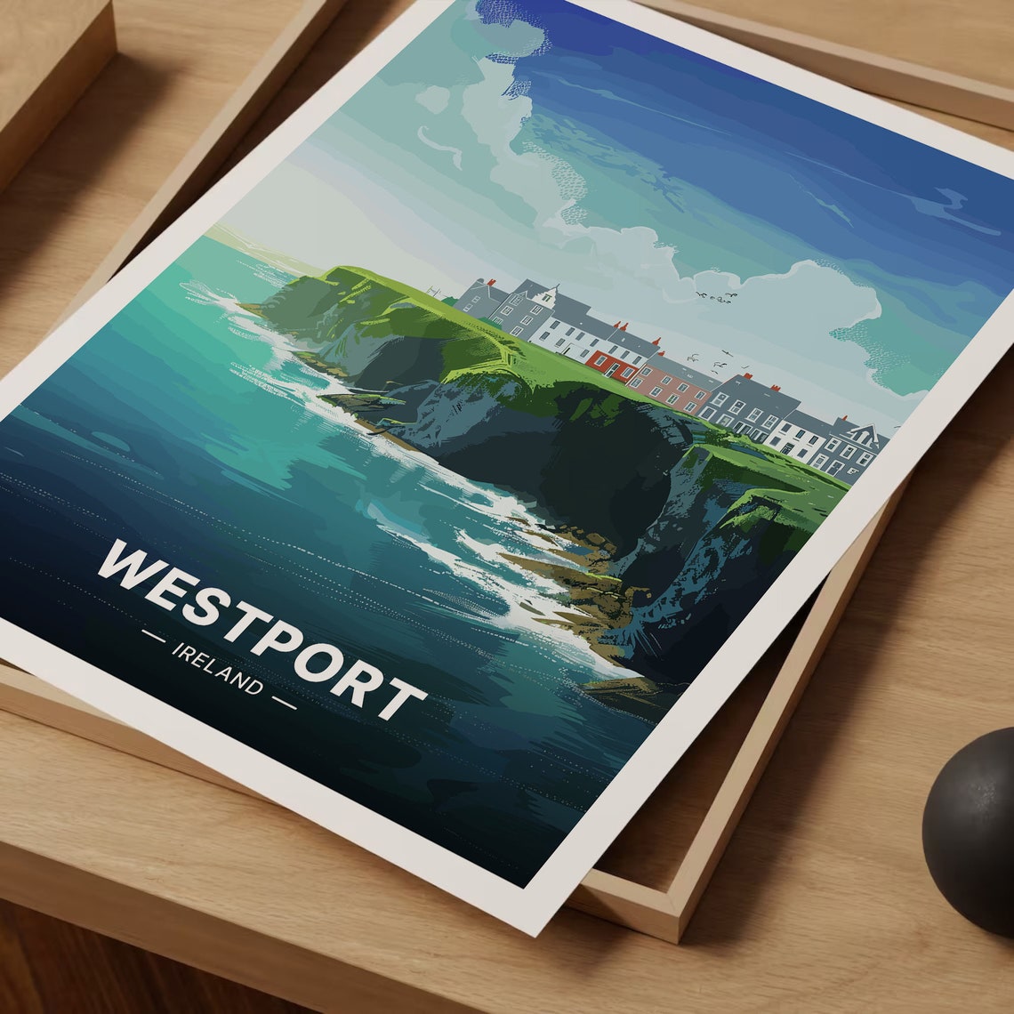 Westport Ireland Clifftop Town Teal Sea Dramatic Coastline Poster - Image 3