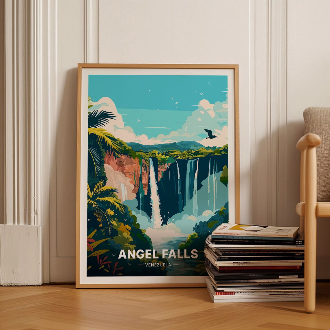 Angel Falls Venezuela Travel Poster Tropical Waterfall Jungle Art