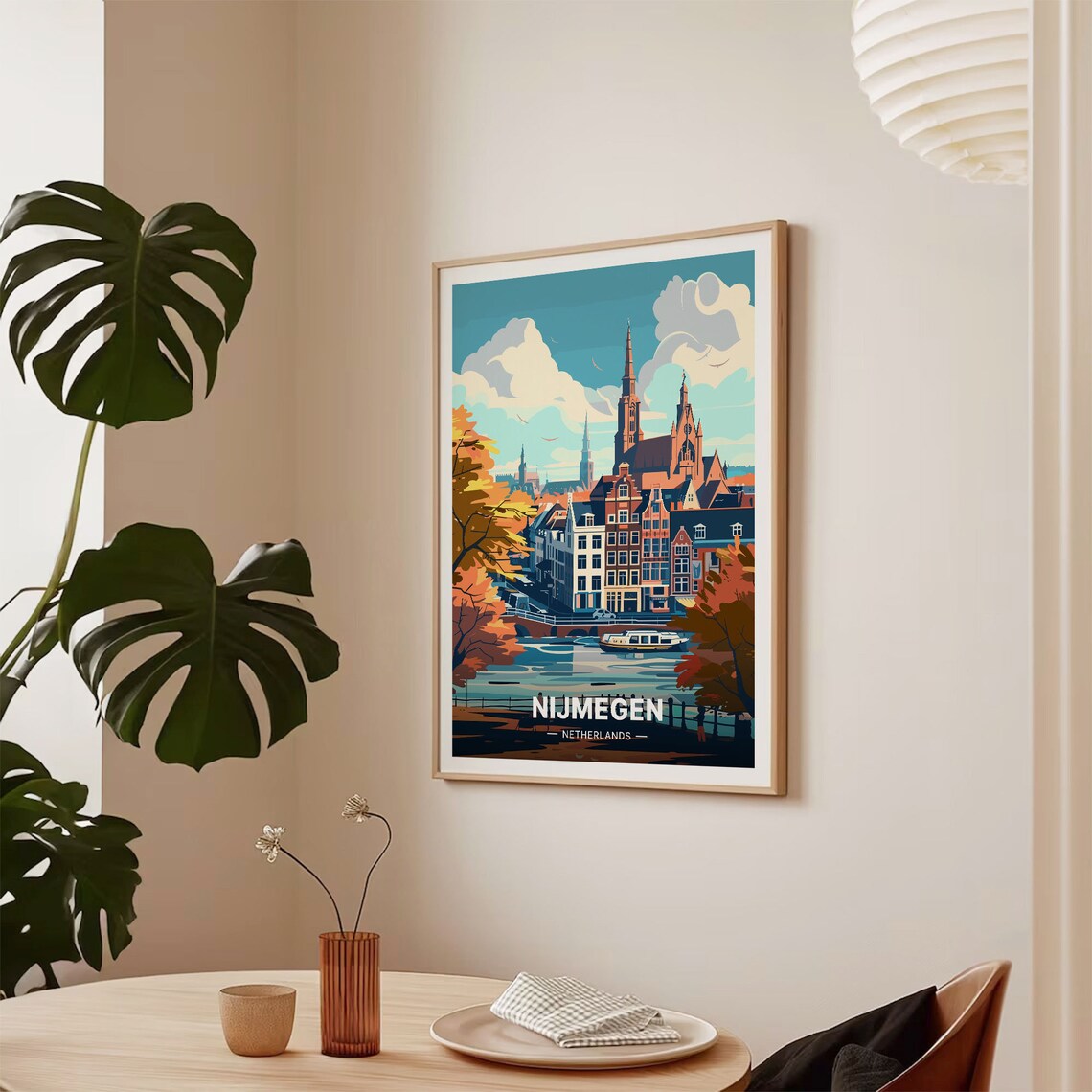 Nijmegen Netherlands Canal Gabled Houses Church Towers Travel Poster - Image 2