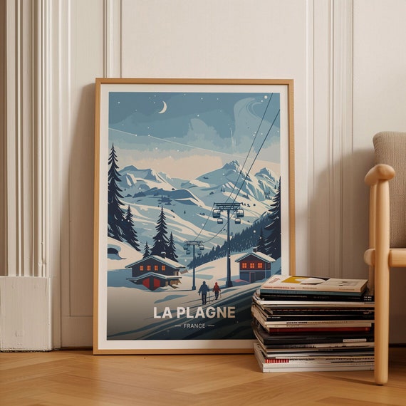 La Plagne Ski Resort Poster France Winter Travel Art French Alps Wall Decor Skiing Destination Print C20 903